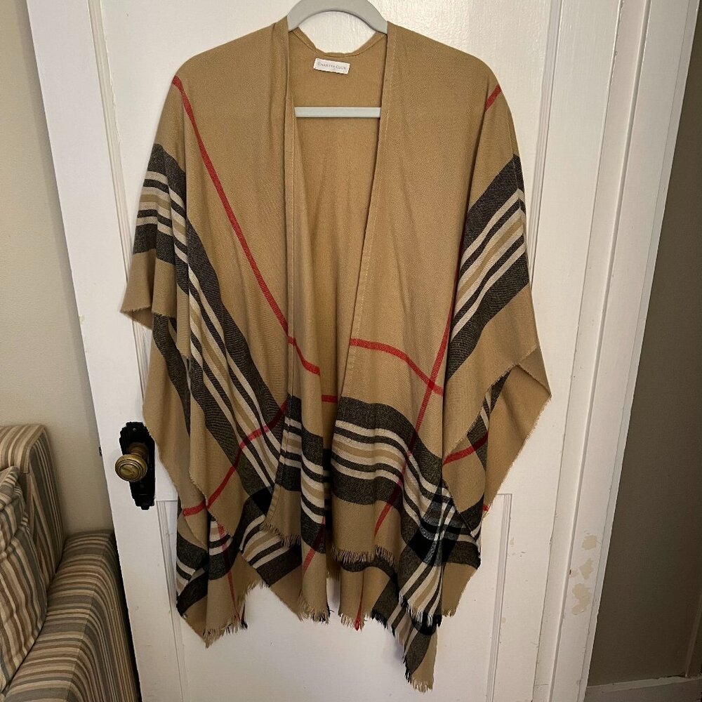 Charter Club Cardigan Fringe Plaid Poncho